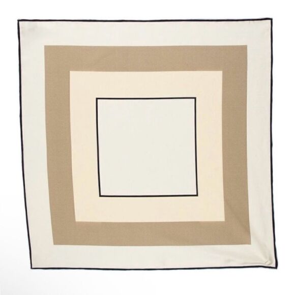 NWOT St. John Silk Tan Neutrals Square Printed Scarf. Designer Preppy Classic - Picture 1 of 8